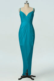 Chiffon Column V-Neck Sleeveless Bridesmaid Dress-B19001