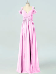 Chiffon Column Off the Shoulder Sleeveless Bridesmaid Dress-B19040