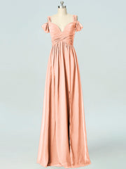 Chiffon Column Off the Shoulder Sleeveless Bridesmaid Dress-B19040