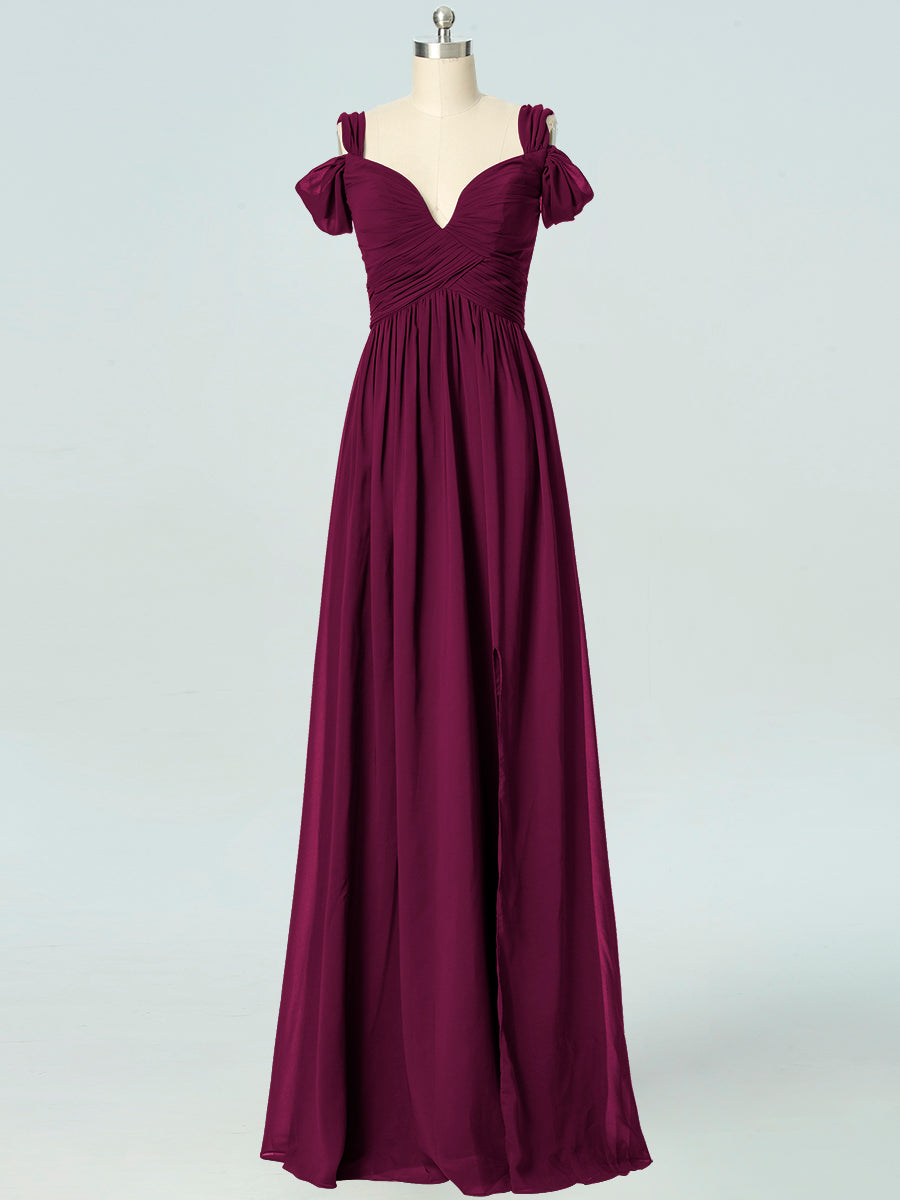 Chiffon Column Off the Shoulder Sleeveless Bridesmaid Dress-B19040