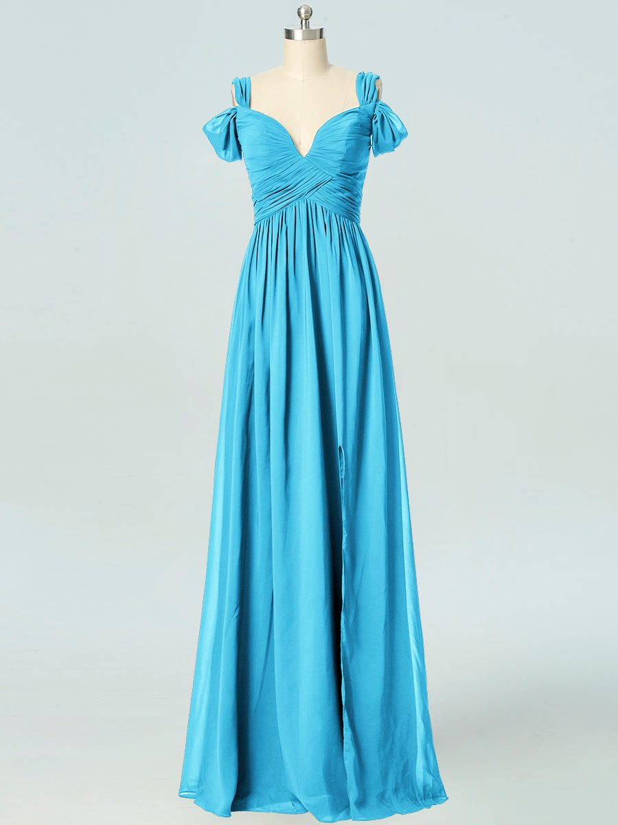 Chiffon Column Off the Shoulder Sleeveless Bridesmaid Dress-B19040