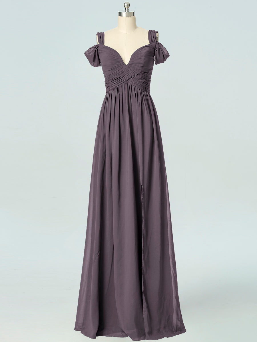 Chiffon Column Off the Shoulder Sleeveless Bridesmaid Dress-B19040