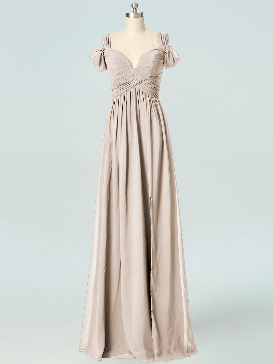 Chiffon Column Off the Shoulder Sleeveless Bridesmaid Dress-B19040