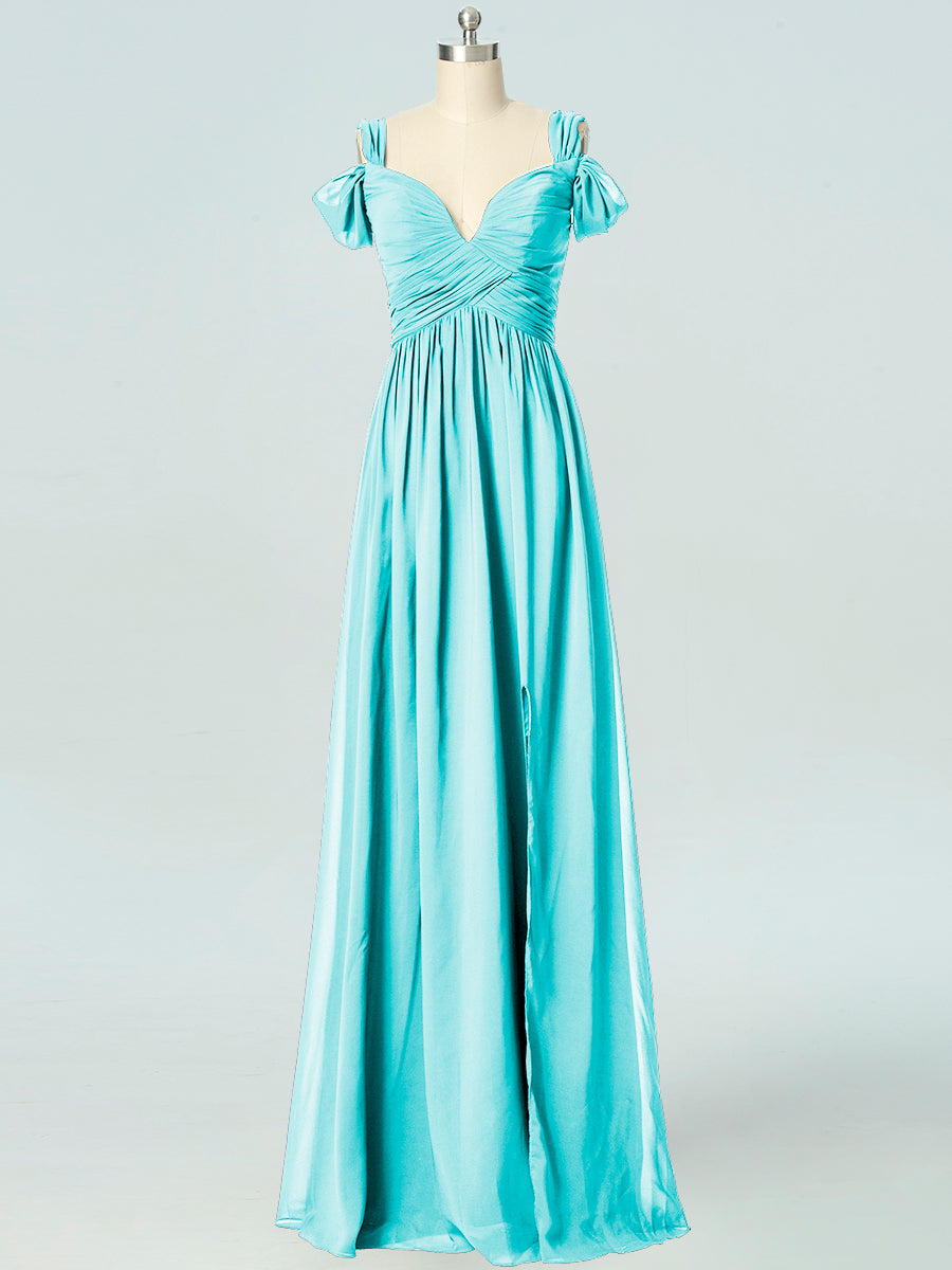Chiffon Column Off the Shoulder Sleeveless Bridesmaid Dress-B19040