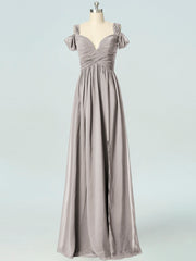 Chiffon Column Off the Shoulder Sleeveless Bridesmaid Dress-B19040