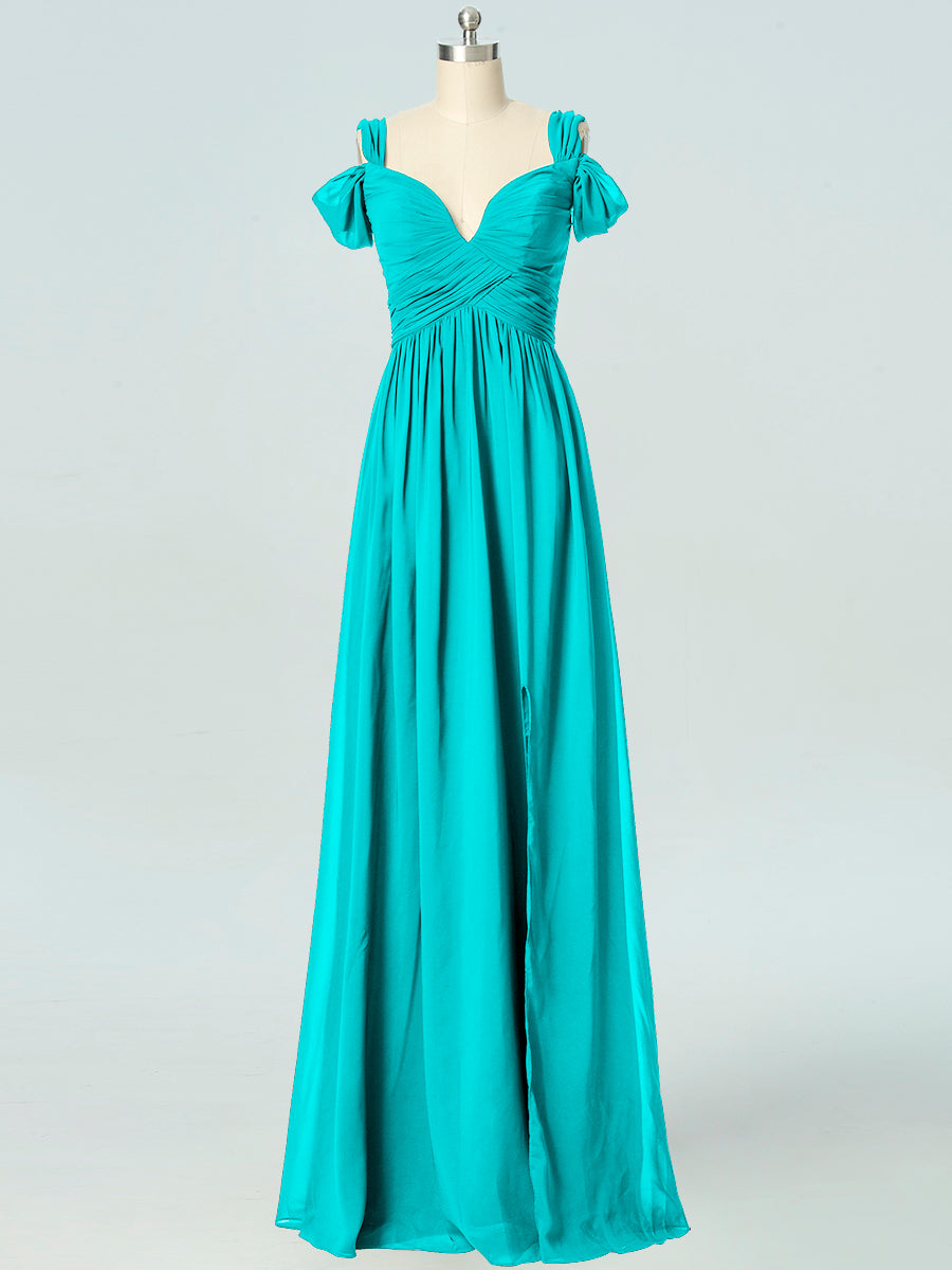 Chiffon Column Off the Shoulder Sleeveless Bridesmaid Dress-B19040