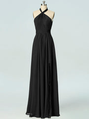 Chiffon Column Halter Sleeveless Bridesmaid Dress-B19047