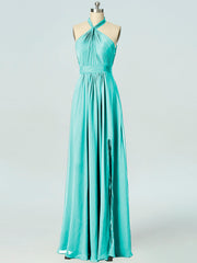 Chiffon Column Halter Sleeveless Bridesmaid Dress-B19047
