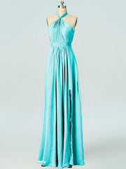 Chiffon Column Halter Sleeveless Bridesmaid Dress-B19047