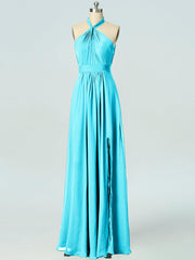 Chiffon Column Halter Sleeveless Bridesmaid Dress-B19047