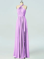 Chiffon Column Halter Sleeveless Bridesmaid Dress-B19047