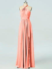 Chiffon Column Halter Sleeveless Bridesmaid Dress-B19047