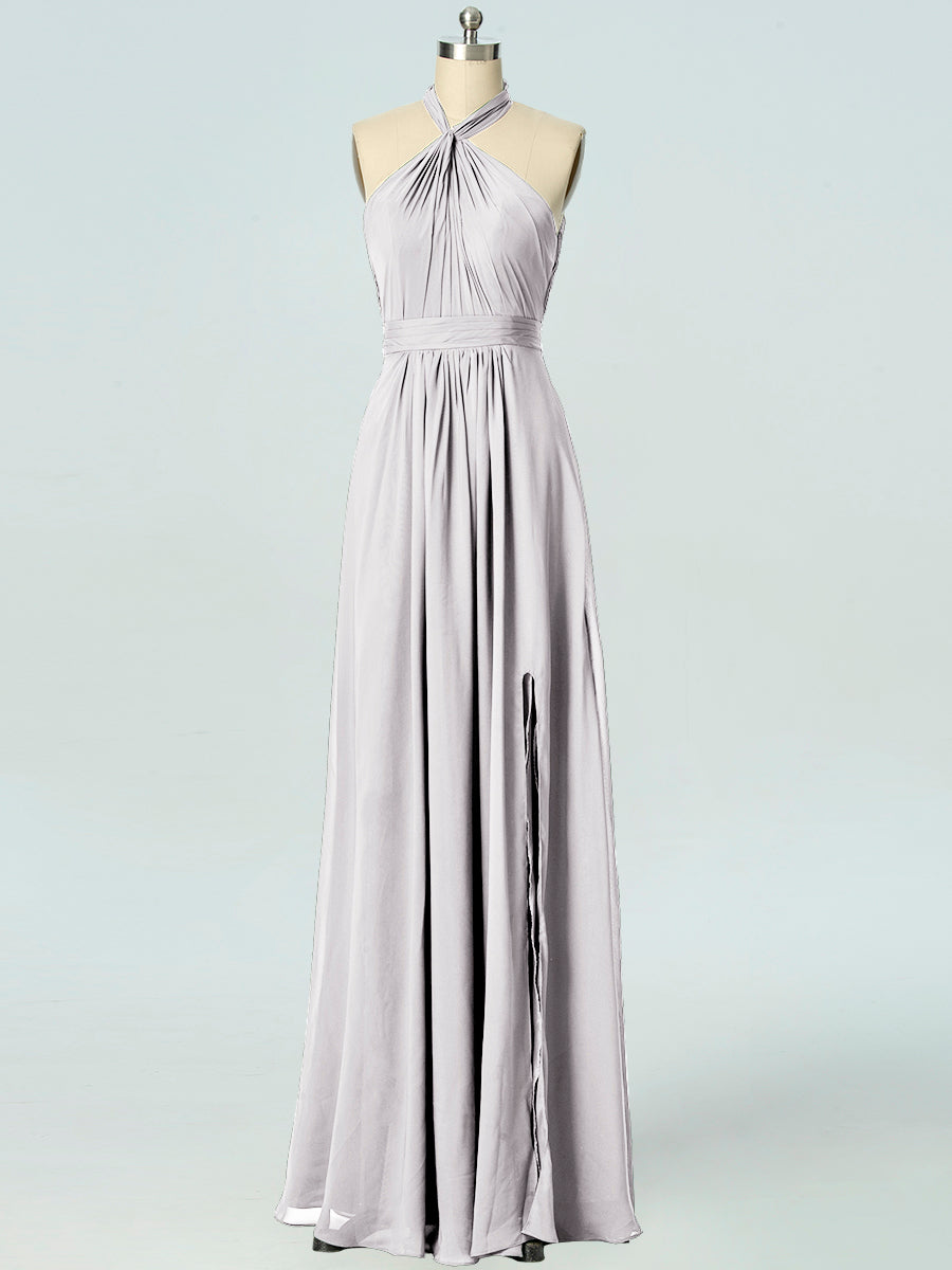 Chiffon Column Halter Sleeveless Bridesmaid Dress-B19047