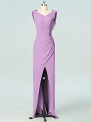 Chiffon Column V-Neck Sleeveless Bridesmaid Dress-B19054