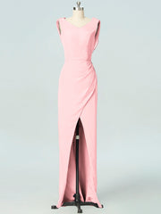 Chiffon Column V-Neck Sleeveless Bridesmaid Dress-B19054