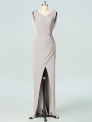 Chiffon Column V-Neck Sleeveless Bridesmaid Dress-B19054