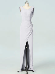 Chiffon Column V-Neck Sleeveless Bridesmaid Dress-B19054