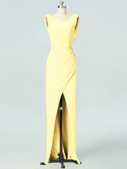 Chiffon Column V-Neck Sleeveless Bridesmaid Dress-B19054