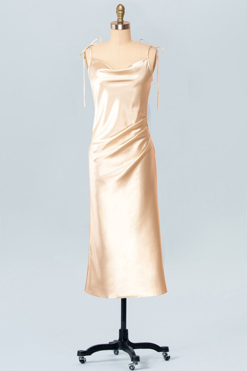 Stretch Satin Cowl Neck Sleeveless Bridesmaid Dress| Plus Size