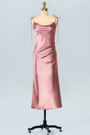 Stretch Satin A-Line Cowl Neck Sleeveless Bridesmaid Dress-B19301