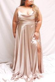 Stretch Satin Cowl Neck Sleeveless Bridesmaid Dress| Plus Size | 60+ Colors