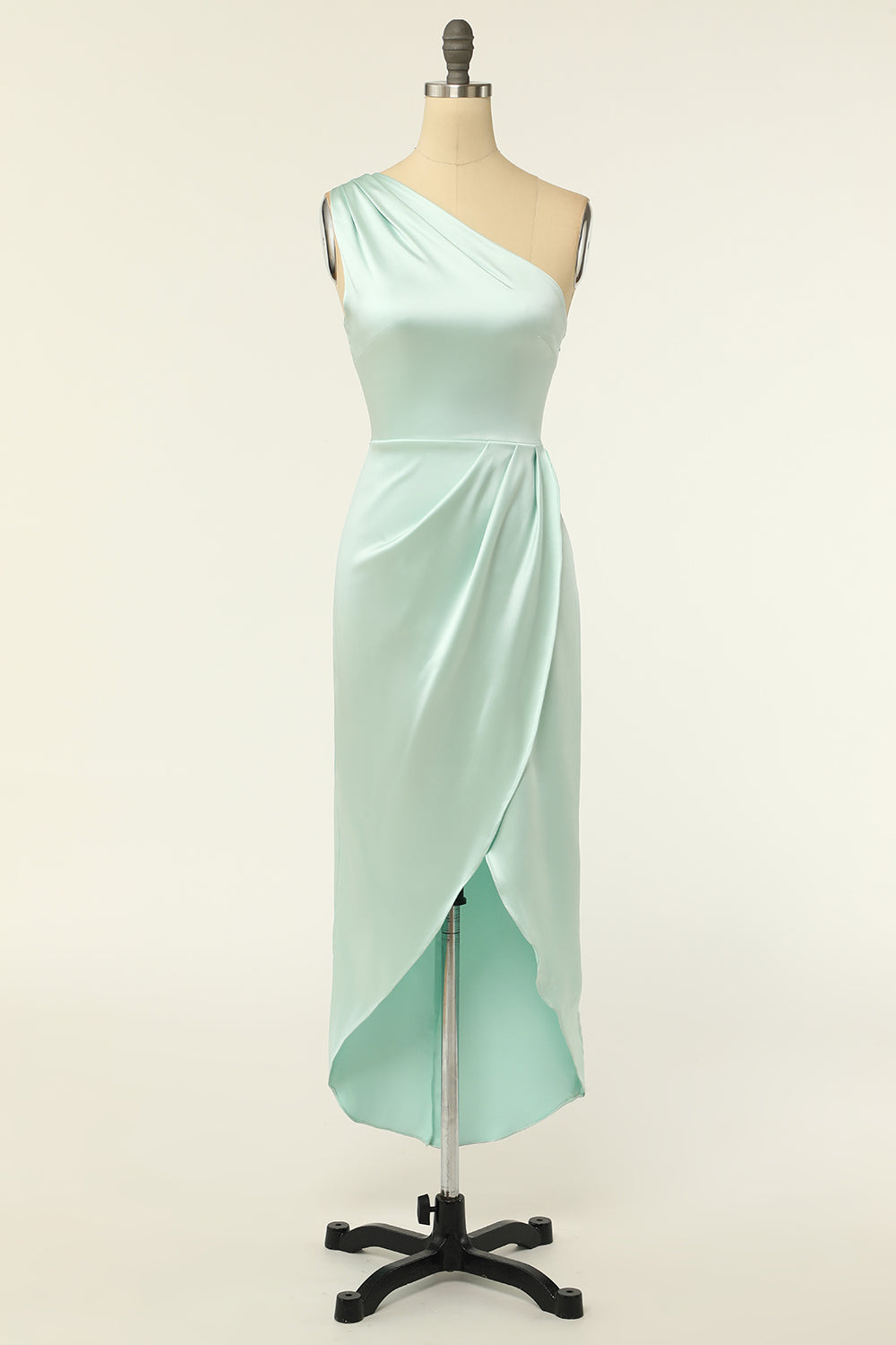 Stretch Satin One Shoulder Sleeveless Bridesmaid Dress| Plus Size