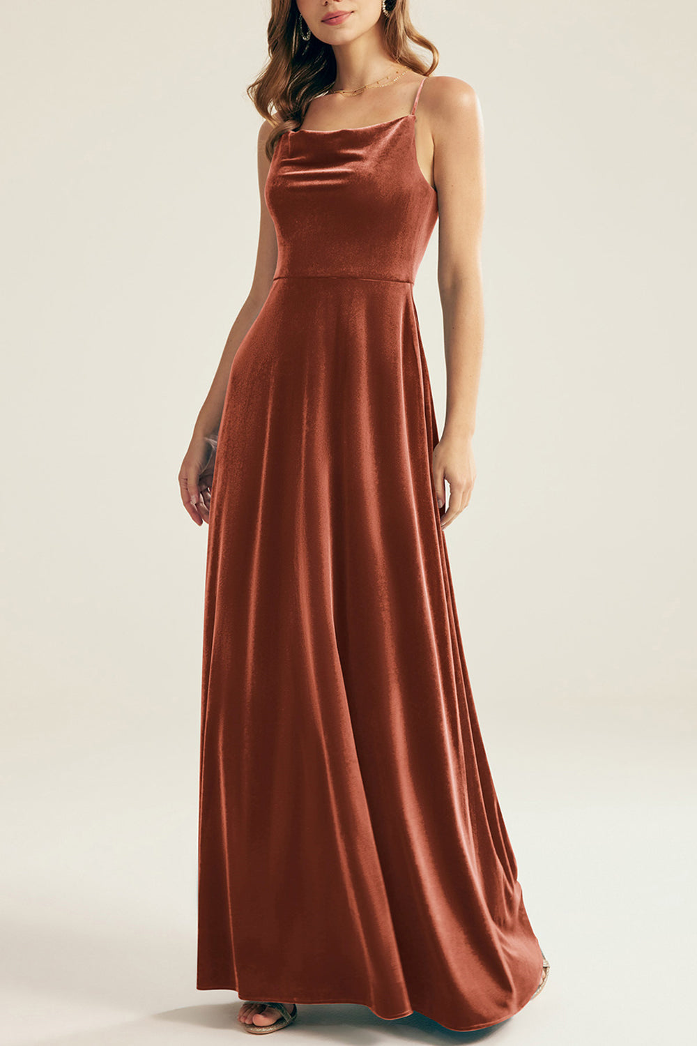Velvet Cowl Neck Sleeveless Bridesmaid Dress| Plus Size
