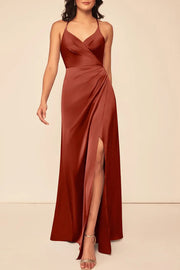 Stretch Satin V-Neck Sleeveless Bridesmaid Dress| Plus Size | 60+ Colors