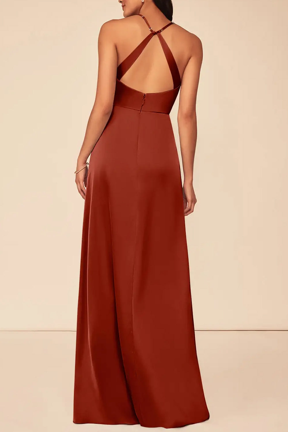 Stretch Satin V-Neck Sleeveless Bridesmaid Dress| Plus Size | 60+ Colors