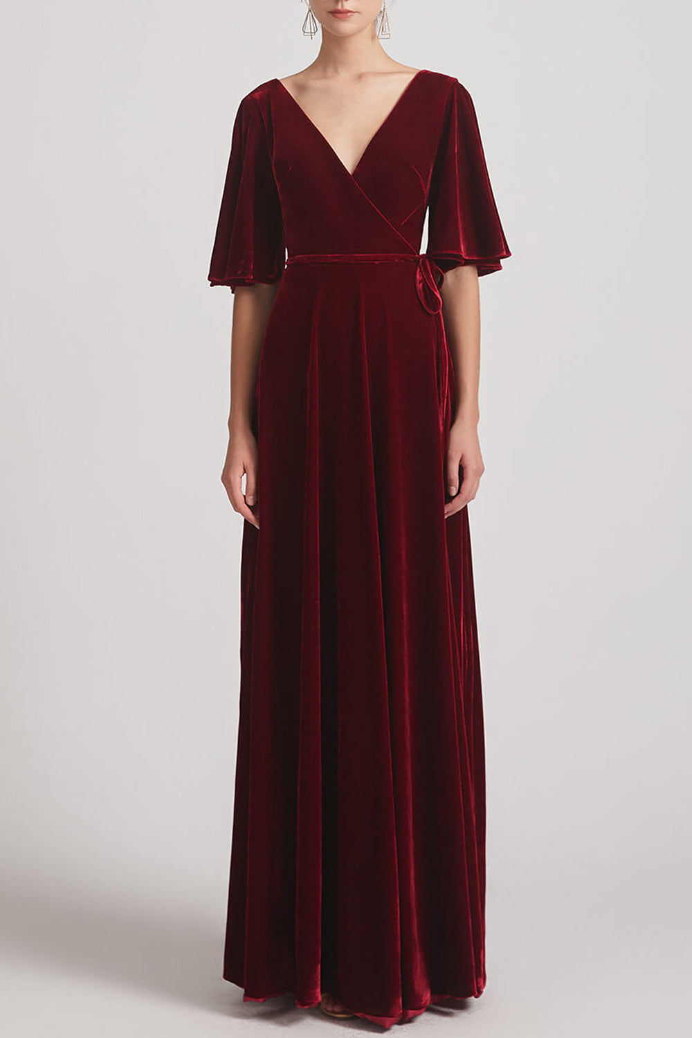 Velvet Boat Neck Long Sleeves Bridesmaid Dress| Plus Size | 60+ Colors