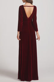 Velvet Boat Neck Long Sleeves Bridesmaid Dress| Plus Size | 60+ Colors