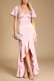 Stretch Satin V-Neck Sleeveless Bridesmaid Dress| Plus Size | 60+ Colors
