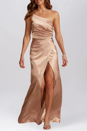 Stretch Satin One Shoulder Sleeveless Bridesmaid Dress| Plus Size | 60+ Colors