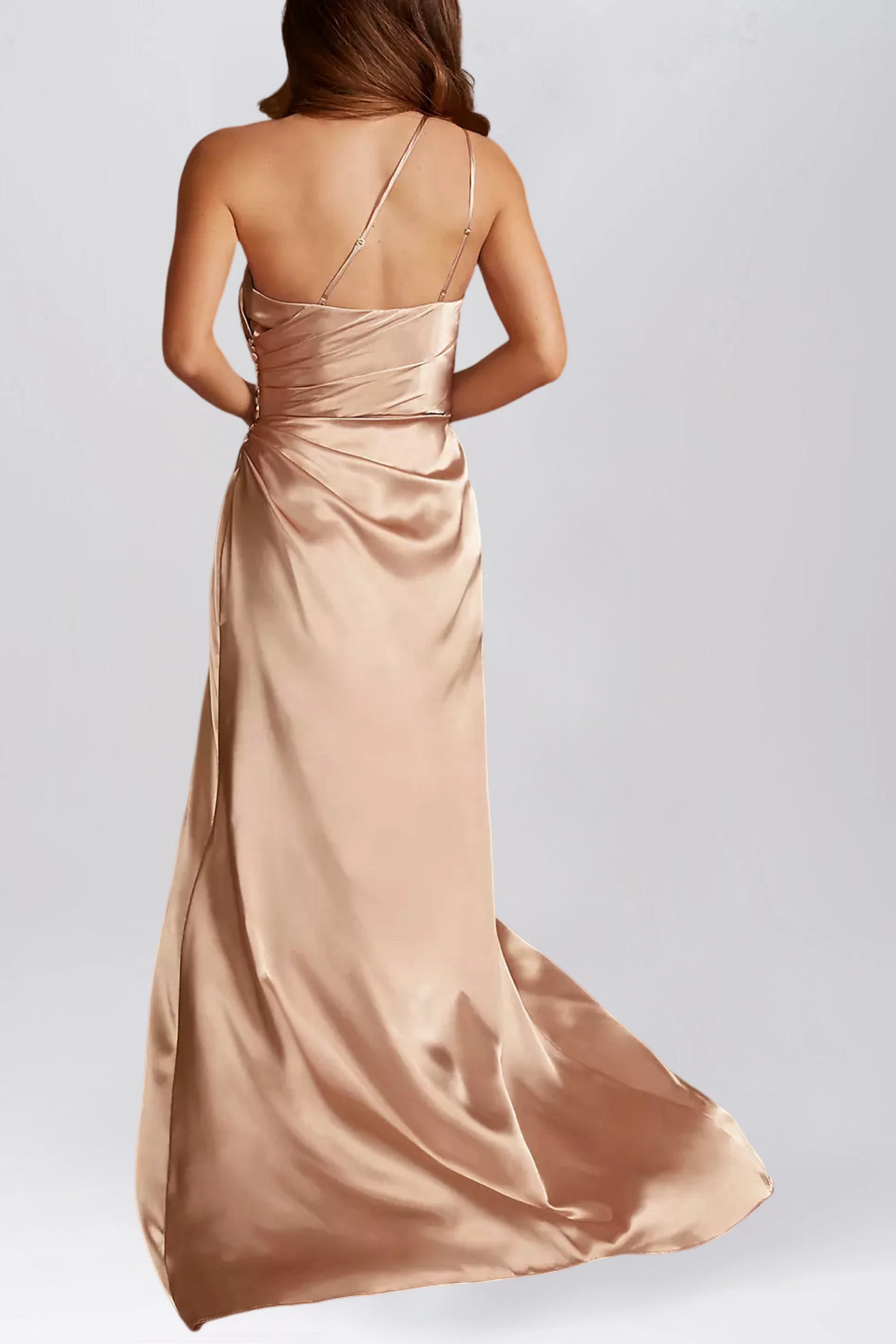 Stretch Satin One Shoulder Sleeveless Bridesmaid Dress| Plus Size | 60+ Colors