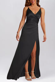 Stretch Satin Column V-Neck Sleeveless Bridesmaid Dress-B19802