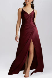 Stretch Satin Column V-Neck Sleeveless Bridesmaid Dress-B19802