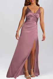 Stretch Satin Column V-Neck Sleeveless Bridesmaid Dress-B19802