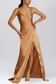 Stretch Satin Column V-Neck Sleeveless Bridesmaid Dress-B19802