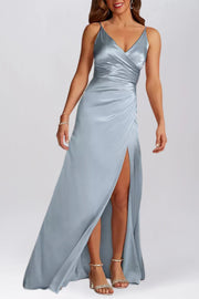 Stretch Satin Column V-Neck Sleeveless Bridesmaid Dress-B19802