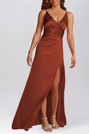Stretch Satin Column V-Neck Sleeveless Bridesmaid Dress-B19802
