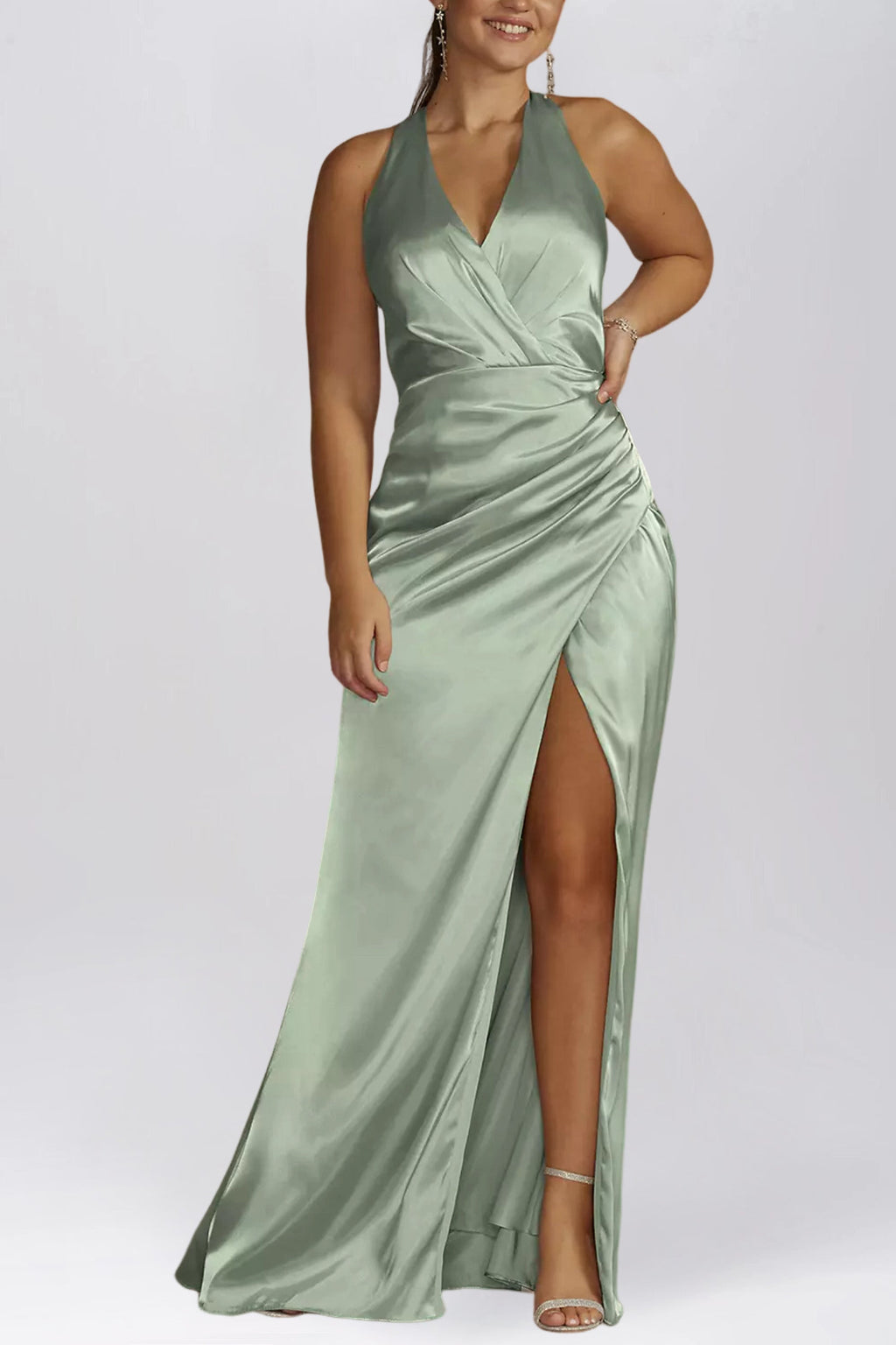 Stretch Satin V-Neck Sleeveless Bridesmaid Dress