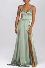 Stretch Satin A-Line V-Neck Sleeveless Bridesmaid Dress-B19804