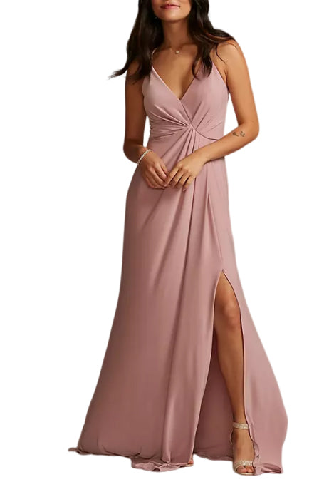 Chiffon V-Neck Sleeveless Bridesmaid Dress| Plus Size | 60+ Colors