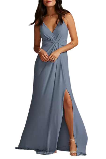 Chiffon A-Line V-Neck Sleeveless Bridesmaid Dress-B19806