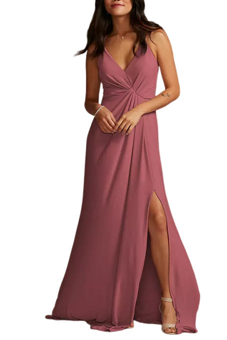 Chiffon A-Line V-Neck Sleeveless Bridesmaid Dress-B19806