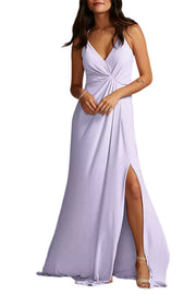 Chiffon A-Line V-Neck Sleeveless Bridesmaid Dress-B19806
