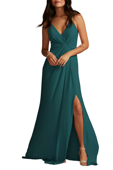 Chiffon A-Line V-Neck Sleeveless Bridesmaid Dress-B19806