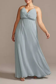 Chiffon A-Line V-Neck Sleeveless Bridesmaid Dress-B19808