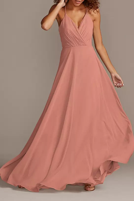 Chiffon A-Line V-Neck Sleeveless Bridesmaid Dress-B19808