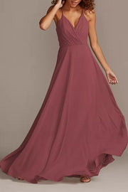 Chiffon A-Line V-Neck Sleeveless Bridesmaid Dress-B19808